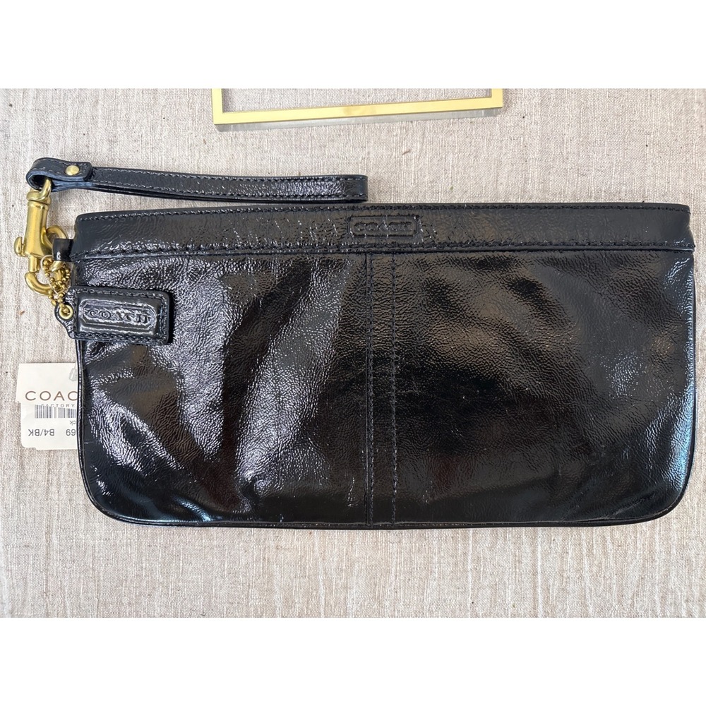 Coach Black Patent Leather Wristlet Clutch Bag F13269 Brass Hardware NWT